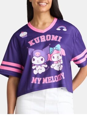 Sanrio Hello Kitty Kuromi purple Graphic Football Skimmer Jersey top size XL